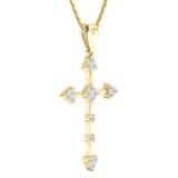 0.25 Carat (cttw) Round White Diamond Ladies Cross Pendant 1/4 CT 10K Yellow Gold