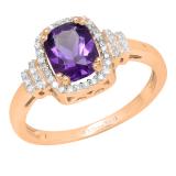 8X6 mm Cushion Amethyst and Round White Diamond Bridal Halo Engagement Ring 18K Rose Gold