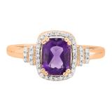 8X6 mm Cushion Amethyst and Round White Diamond Bridal Halo Engagement Ring 18K Rose Gold