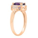 8X6 mm Cushion Amethyst and Round White Diamond Bridal Halo Engagement Ring 18K Rose Gold