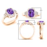 8X6 mm Cushion Amethyst and Round White Diamond Bridal Halo Engagement Ring 18K Rose Gold