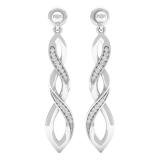 0.10 Carat (cttw) Round White Diamond Ladies Infinity Dangling Earrings 1/10 CT  Sterling Silver