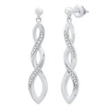 0.10 Carat (cttw) Round White Diamond Ladies Infinity Dangling Earrings 1/10 CT  Sterling Silver