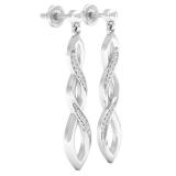 0.10 Carat (cttw) Round White Diamond Ladies Infinity Dangling Earrings 1/10 CT  Sterling Silver