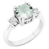 7.5 mm Round Aquamarine & White Diamond Ladies 3 Stone Engagement Ring 10K White Gold