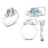 7.5 mm Round Aquamarine & White Diamond Ladies 3 Stone Engagement Ring 10K White Gold