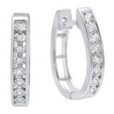 0.06 Carat (cttw) Round White Diamond Ladies Huggies Hoop Earrings Sterling Silver