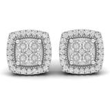 0.20 Carat (cttw) Round White Diamond Cushion Shape Stud Earrings 1/5 CT Sterling Silver