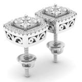 0.20 Carat (cttw) Round White Diamond Cushion Shape Stud Earrings 1/5 CT Sterling Silver