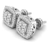 0.20 Carat (cttw) Round White Diamond Cushion Shape Stud Earrings 1/5 CT Sterling Silver