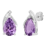 10X7 MM Each Pear Amethyst & Baguette & Round Diamond Ladies Stud Earrings Sterling Silver