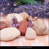 10X7 MM Each Pear Amethyst & Baguette & Round Diamond Ladies Stud Earrings Sterling Silver
