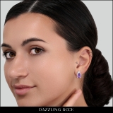 10X7 MM Each Pear Amethyst & Baguette & Round Diamond Ladies Stud Earrings Sterling Silver
