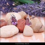 10X7 MM Each Pear Amethyst & Baguette & Round Diamond Ladies Stud Earrings Sterling Silver