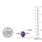 10X7 MM Pear Amethyst & Round White Diamond Ladies Halo Engagement Ring 10K White Gold