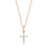 0.10 Carat (cttw) Round White Diamond Ladies Cross Pendant 1/10 CT 18K Rose Gold
