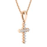 0.10 Carat (cttw) Round White Diamond Ladies Cross Pendant 1/10 CT 18K Rose Gold