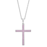 2.5 mm Round Pink Sapphire Ladies Religious Cross Pendant 10K White Gold