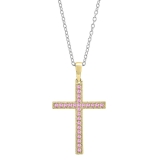 2.5 mm Round Pink Sapphire Ladies Religious Cross Pendant 10K Yellow Gold