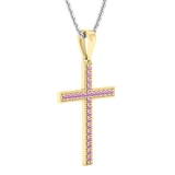 2.5 mm Round Pink Sapphire Ladies Religious Cross Pendant 10K Yellow Gold