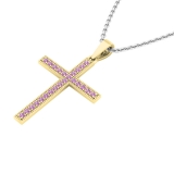2.5 mm Round Pink Sapphire Ladies Religious Cross Pendant 10K Yellow Gold