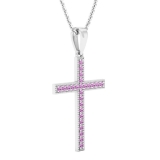 2.5 mm Round Pink Sapphire Ladies Religious Cross Pendant 14K White Gold