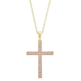 2.5 mm Round Pink Sapphire Ladies Religious Cross Pendant 10K Yellow Gold