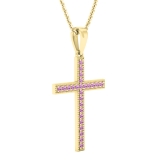 2.5 mm Round Pink Sapphire Ladies Religious Cross Pendant 10K Yellow Gold