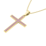 2.5 mm Round Pink Sapphire Ladies Religious Cross Pendant 10K Yellow Gold