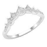 0.10 Carat (cttw) Round White Diamond Ladies Classic Crown Wedding Band 1/10 CT 10K White Gold