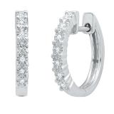 0.10 Carat (cttw) Round White Diamond Ladies Huggies Hoop Earrings 1/10 CT Sterling Silver