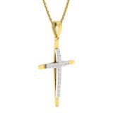 0.30 Carat (cttw) 10K Yellow Gold Round White Diamond Ladies Cross Pendant 1/3 CT (Gold Chain Included)