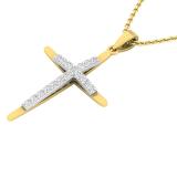 0.30 Carat (cttw) 10K Yellow Gold Round White Diamond Ladies Cross Pendant 1/3 CT (Gold Chain Included)