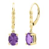 8X6 mm Oval Amethyst Ladies Twisted Drop Earring 10K Yellow Gold