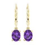 8X6 mm Oval Amethyst Ladies Twisted Drop Earring 10K Yellow Gold