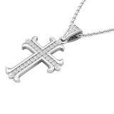 0.10 Carat (ctw) Round White Diamond Ladies Cross Pendant 1/10 CT 10K White Gold