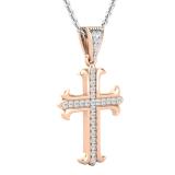 0.10 Carat (ctw) Round White Diamond Ladies Cross Pendant 1/10 CT 14K Rose Gold