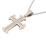 0.10 Carat (ctw) Round White Diamond Ladies Cross Pendant 1/10 CT 14K Rose Gold