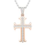 0.10 Carat (ctw) Round White Diamond Ladies Cross Pendant 1/10 CT 18K Rose Gold