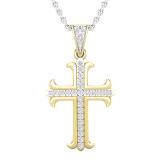 0.10 Carat (ctw) Round White Diamond Ladies Cross Pendant 1/10 CT 18K Yellow Gold