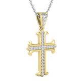 0.10 Carat (ctw) Round White Diamond Ladies Cross Pendant 1/10 CT 18K Yellow Gold