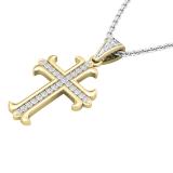 0.10 Carat (ctw) Round White Diamond Ladies Cross Pendant 1/10 CT 18K Yellow Gold