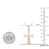 0.10 Carat (ctw) Round White Diamond Ladies Cross Pendant 1/10 CT 18K Yellow Gold