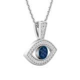 0.20 Carat (ctw) Round Blue & White Diamond Ladies Evil Eye Pendant, Sterling Silver