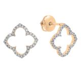 0.10 Carat (ctw) Round White Diamond Ladies Clover Shaped Stud Earrings 1/10 CT 14K Rose Gold