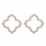0.10 Carat (ctw) Round White Diamond Ladies Clover Shaped Stud Earrings 1/10 CT 14K Rose Gold