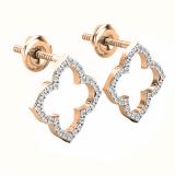 0.10 Carat (ctw) Round White Diamond Ladies Clover Shaped Stud Earrings 1/10 CT 14K Rose Gold