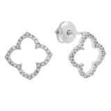 0.10 Carat (ctw) Round White Diamond Ladies Clover Shaped Stud Earrings 1/10 CT 18K White Gold