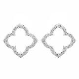 0.10 Carat (ctw) Round White Diamond Ladies Clover Shaped Stud Earrings 1/10 CT 18K White Gold