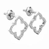 0.10 Carat (ctw) Round White Diamond Ladies Clover Shaped Stud Earrings 1/10 CT 18K White Gold